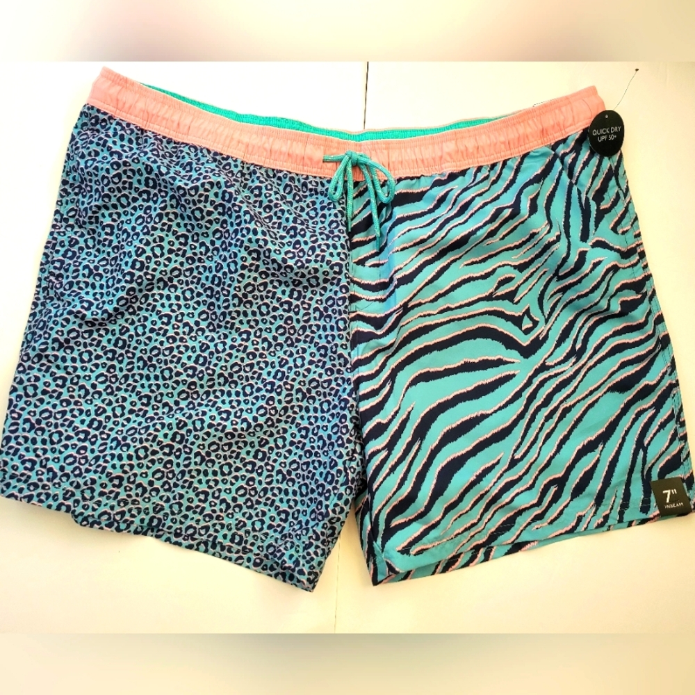 No Boundaries Big Men's Elastic Waist Swim Trunks Size 3XL Aqua Animal Print NWT